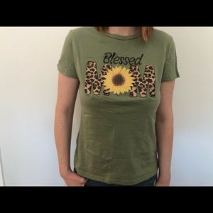 Green Sunflower T-shirt - Blessed Mom